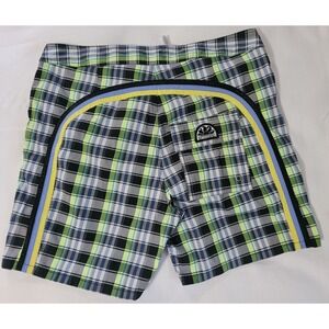Sundek Men's Blue Green Plaid Print Board Trunks Lined Beach Surf Size 32